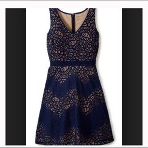 Navy blue and nude dress.